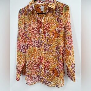 Chico’s Crinkle Chiffon Shirt Animal Print Sheer Sunburst Size 0 NWT $89.50